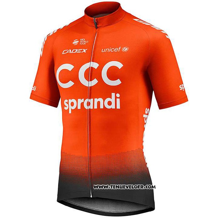 2020 Maillot Ciclismo CCC Team Orange Noir Manches Courtes et Cuissard